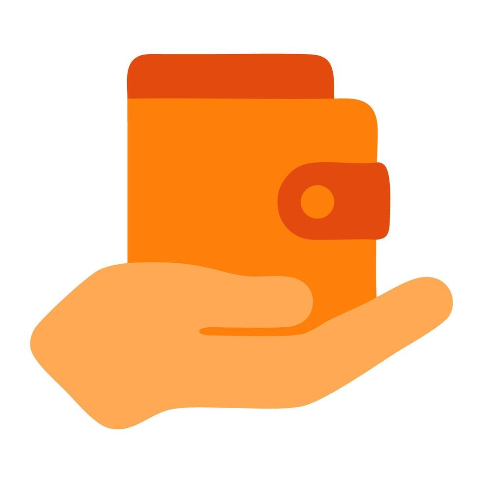 A hand holding an orange wallet, symbolizing financial security and budgeting, with a simple background vector