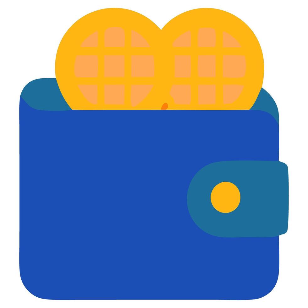 A vibrant blue wallet with golden coins peeking out, symbolizing savings and financial planning vector