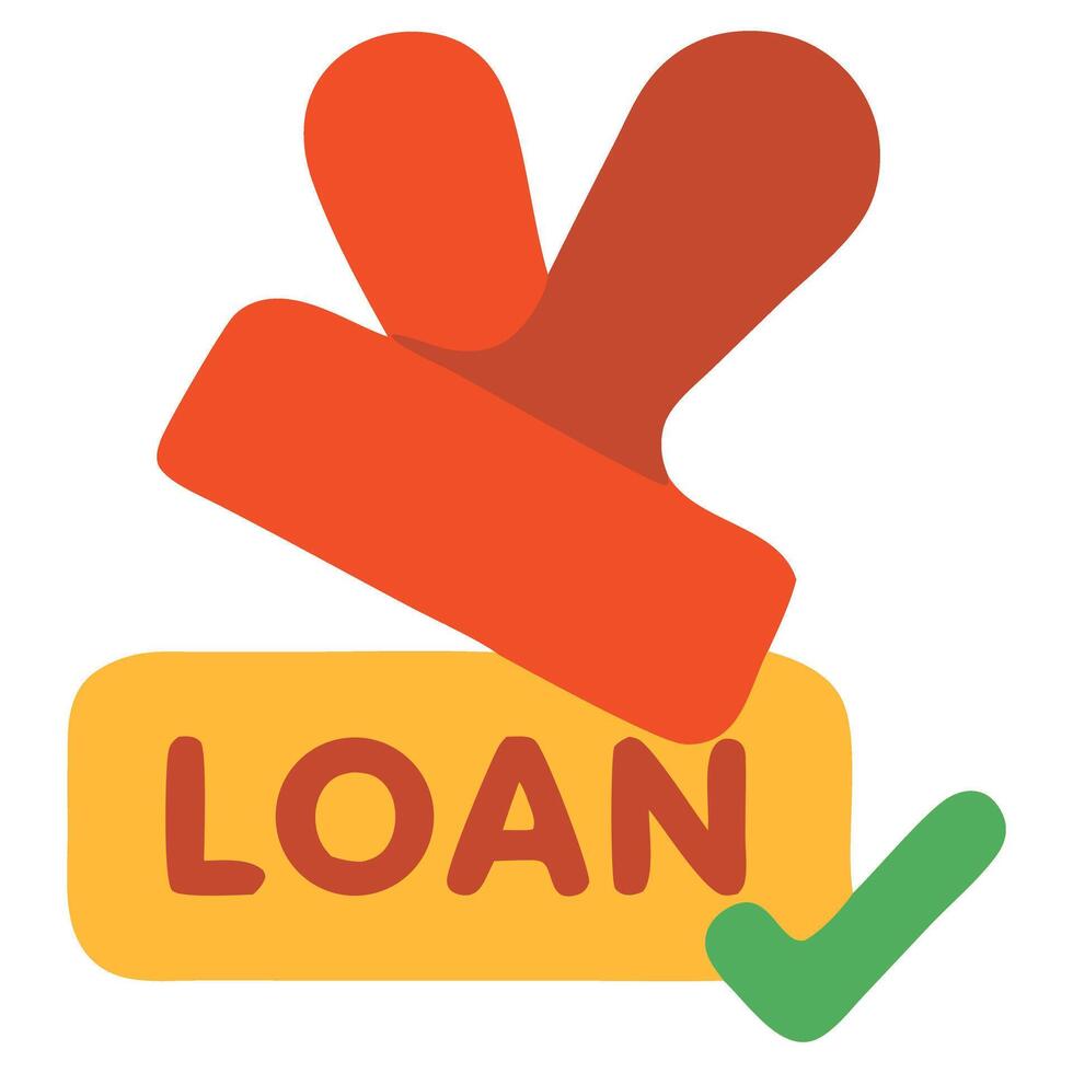 Colorful stamp graphic indicating loan approval with a checkmark on a yellow background vector