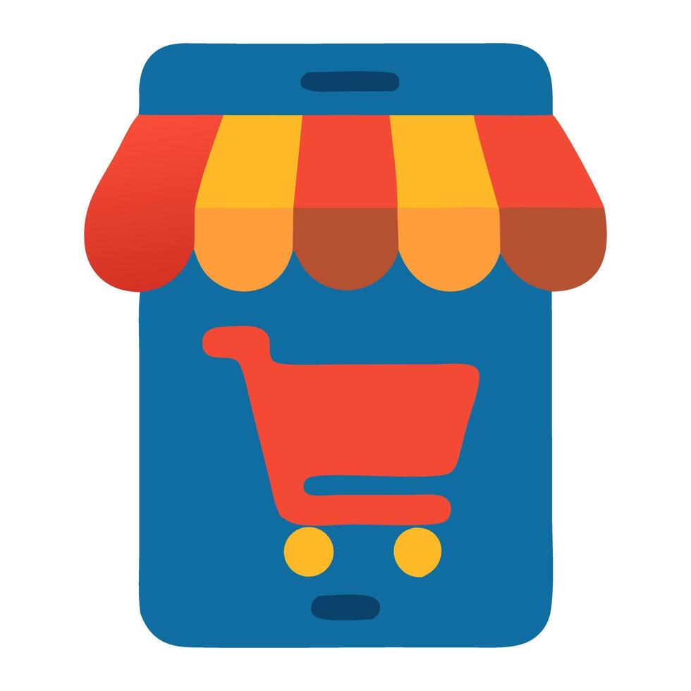Colorful online shopping app interface with a cart symbol, representing e-commerce convenience vector