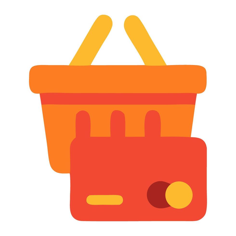 Shopping basket and payment card illustration, showcasing online shopping experience vector