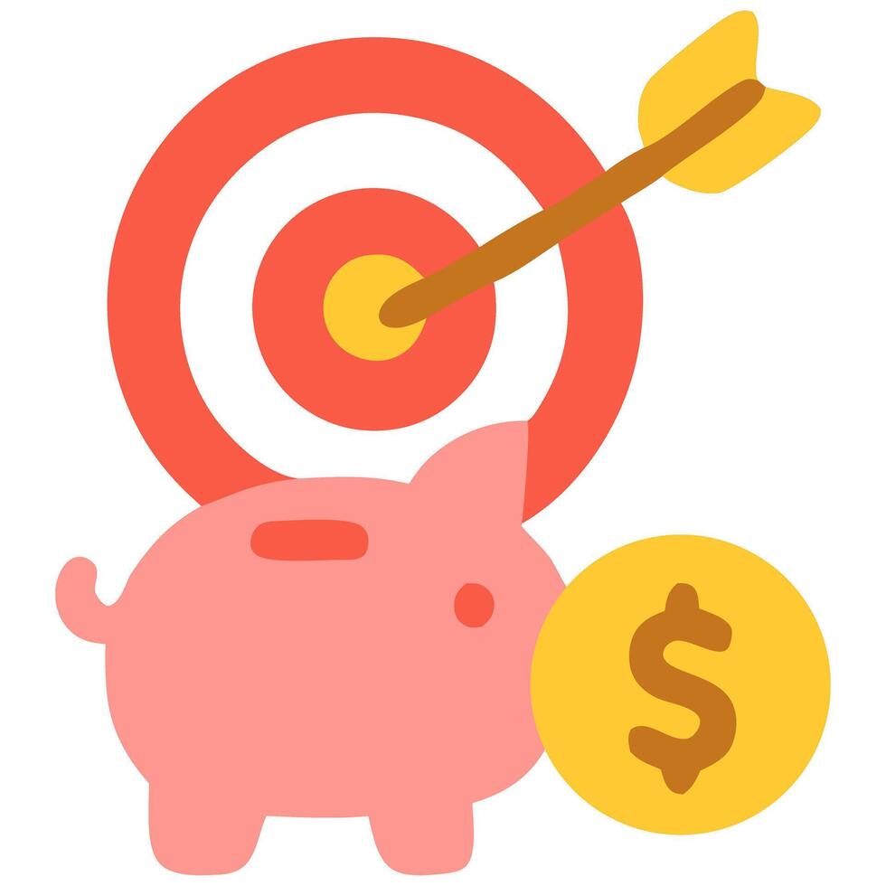 A cute piggy bank in front of a target with an arrow, symbolizing financial goals and savings vector