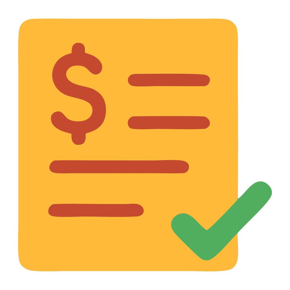 Colorful invoice with checkmark indicating approval, symbolizing financial transactions and agreements vector