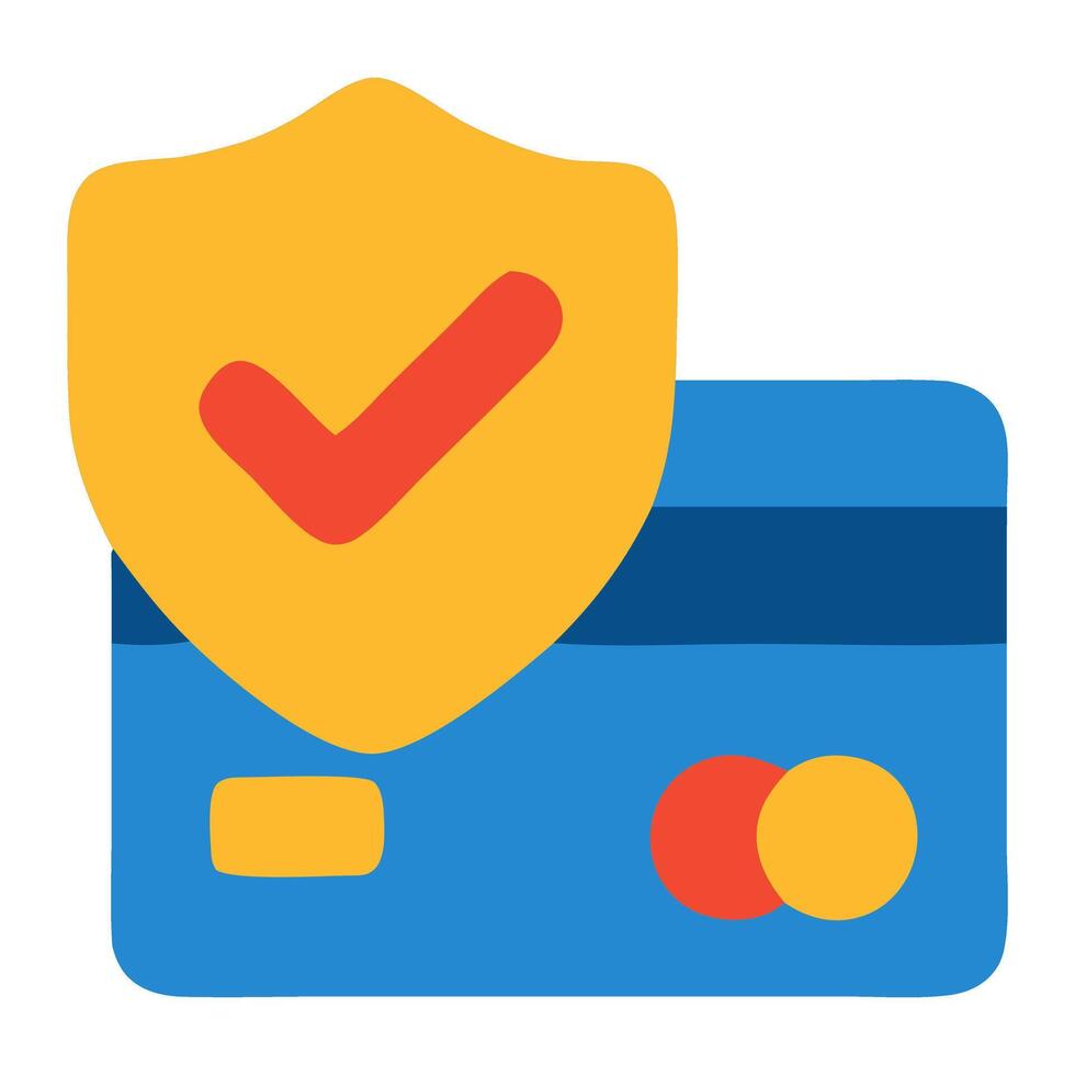 Digital illustration of a credit card with a shield symbolizing security and protection vector