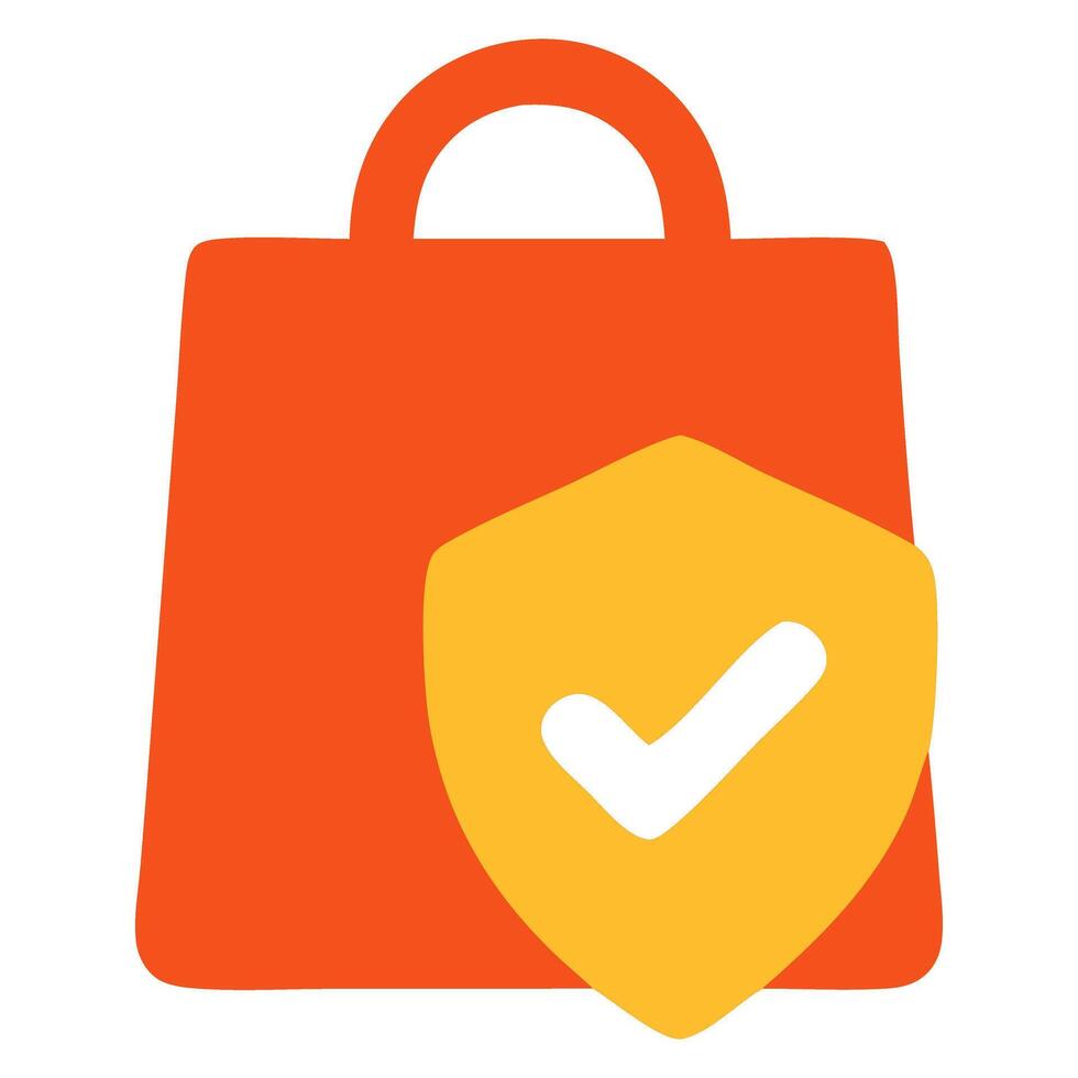 Shopping bag with a shield symbolizing secure purchases, set against a minimalistic background vector