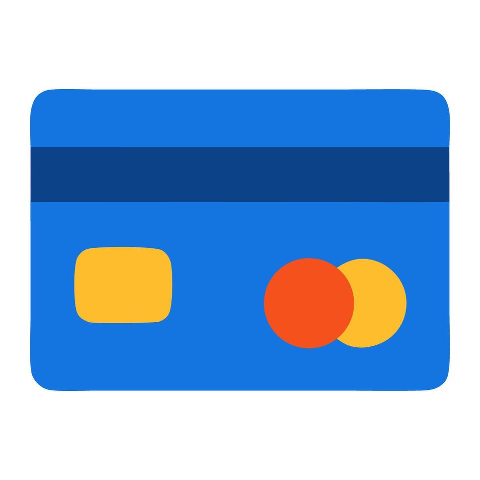 Vibrant blue credit card with colorful payment symbols against a minimalistic background vector