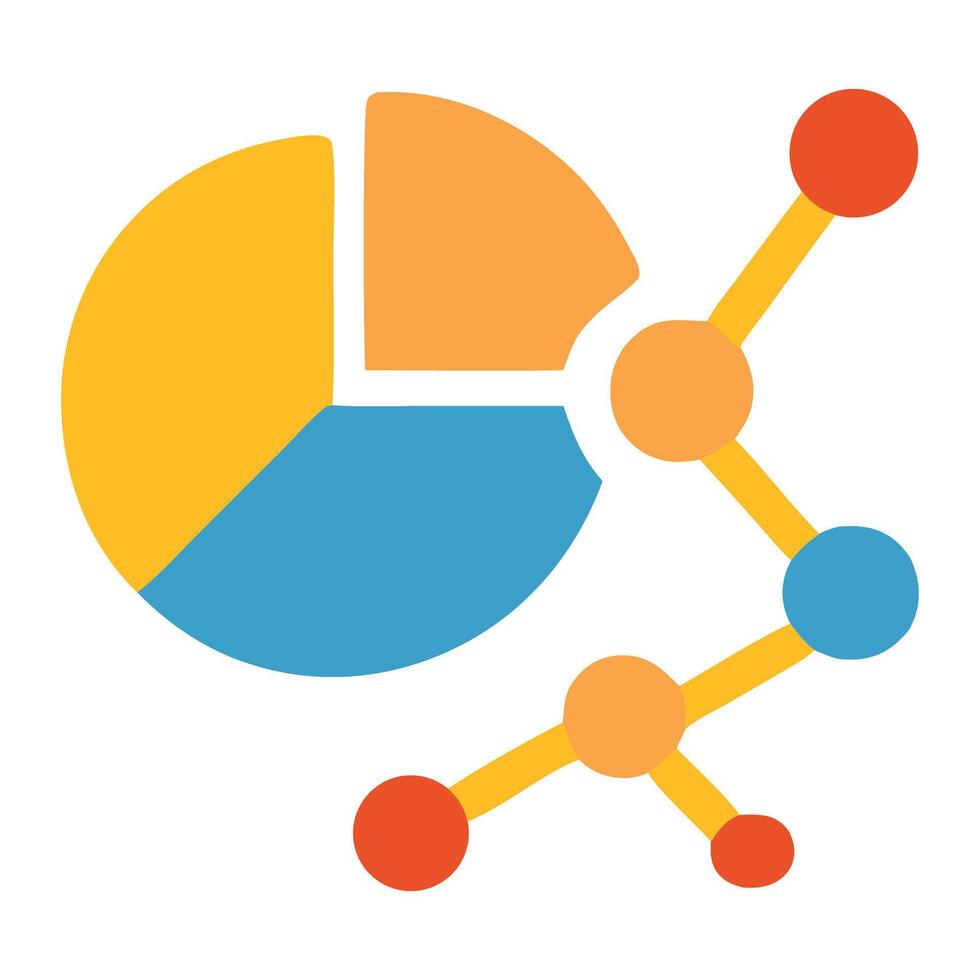 Colorful pie chart and data points illustrating statistical analysis in a modern workspace vector