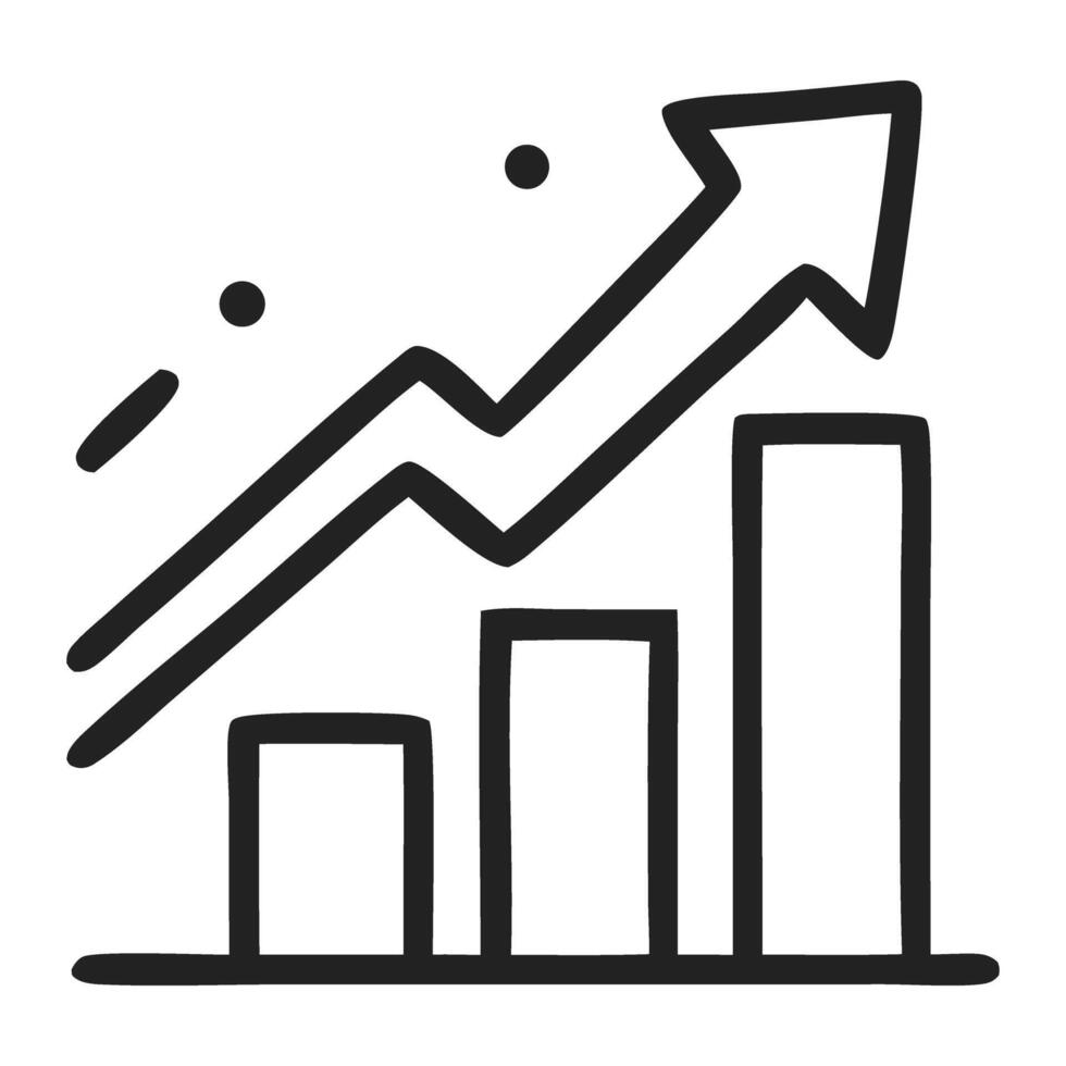Graph illustrating growth trends with an upward arrow and bar chart in a minimalistic style vector