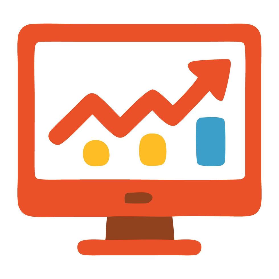 Colorful illustration of a computer screen displaying a rising graph with circular data points, symbolizing growth vector