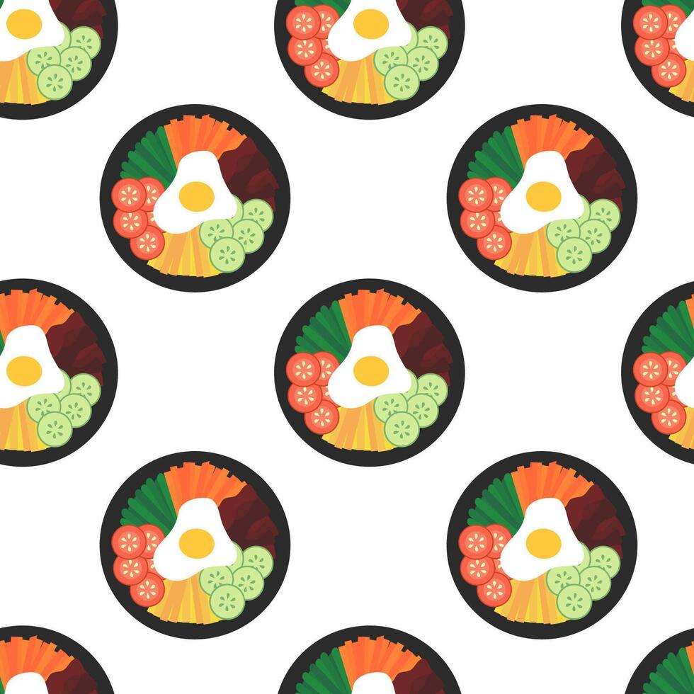 Seamless Pattern. Korean food. Bibimbap. Asian cuisine. flat illustration. vector