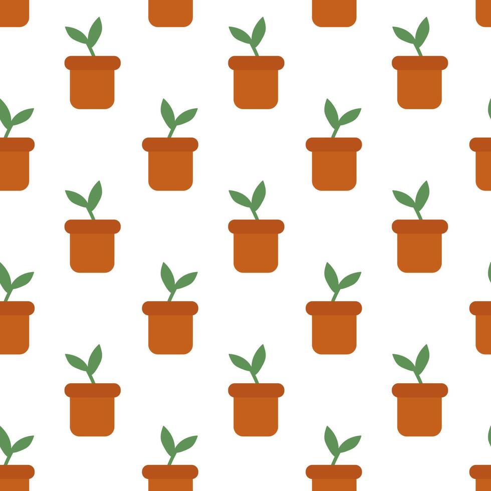 Seamless pattern with potted plant sprout. Garden background. flat illustration. vector