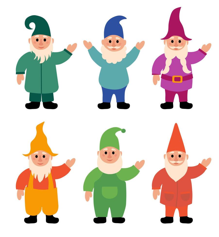 Set of Garden Gnomes. flat illustration. vector