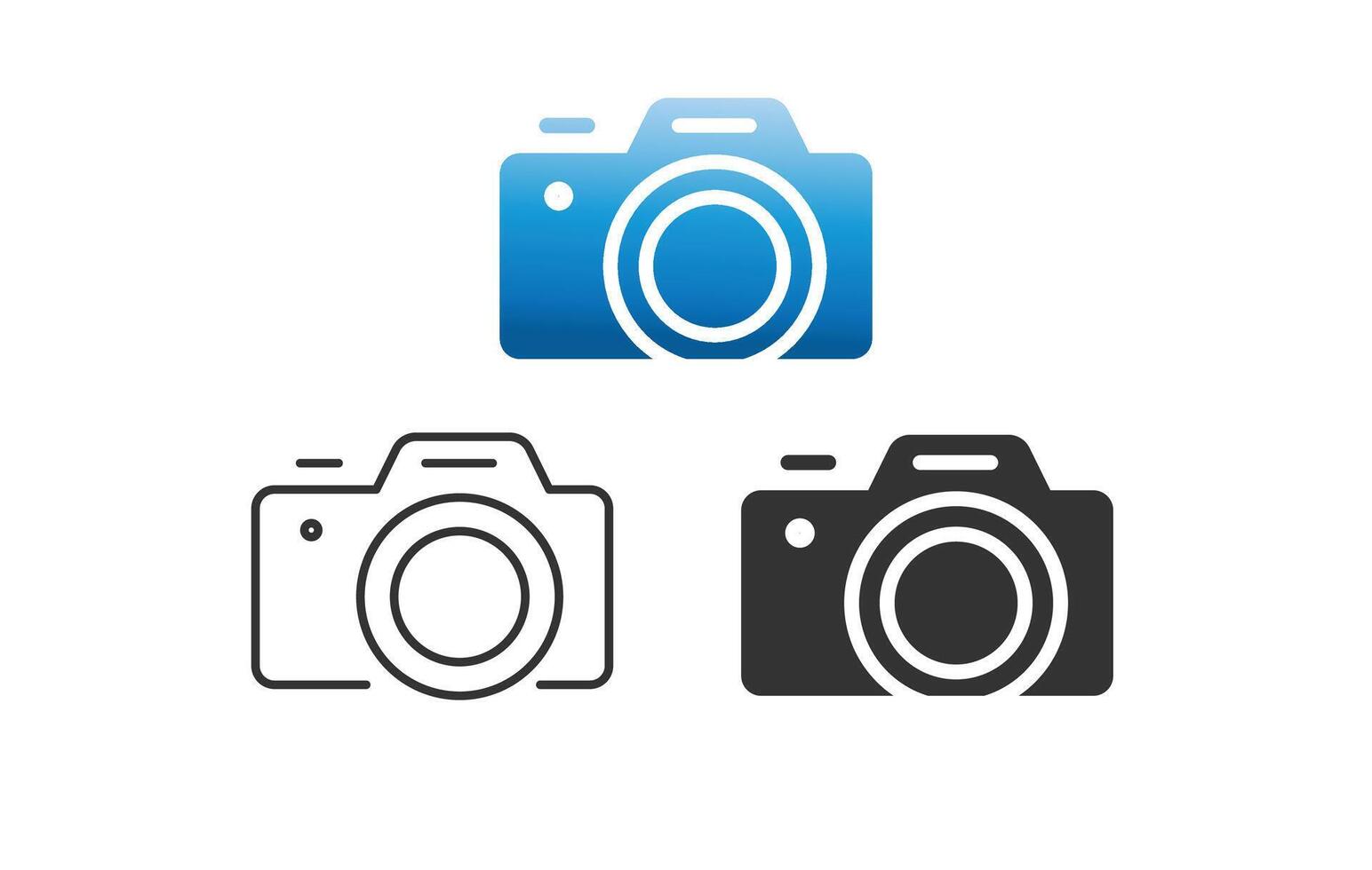Flat Style Photo Camera Icon with Editable Stroke on White Background vector