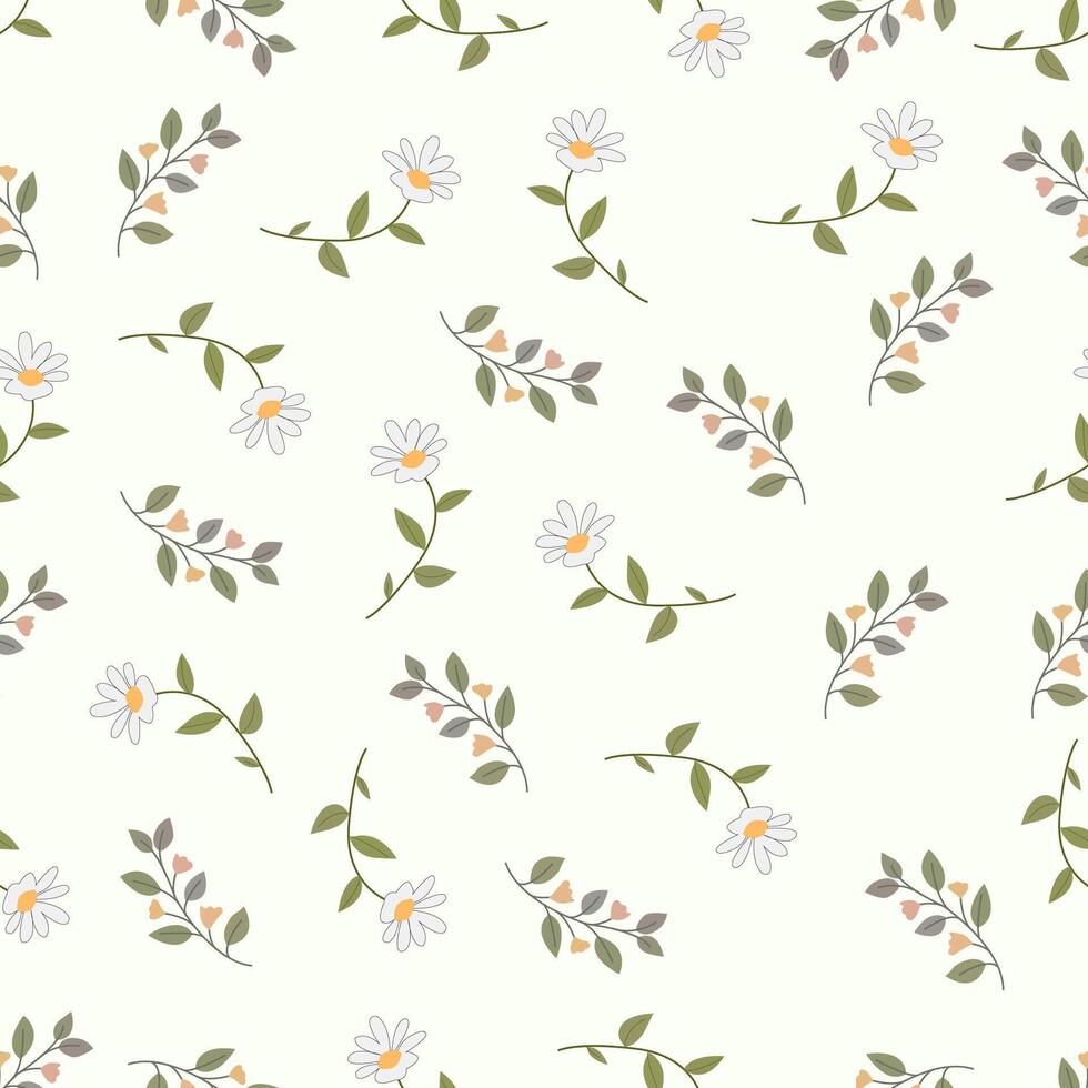 Floral pattern with leaves and flowers on a white background vector