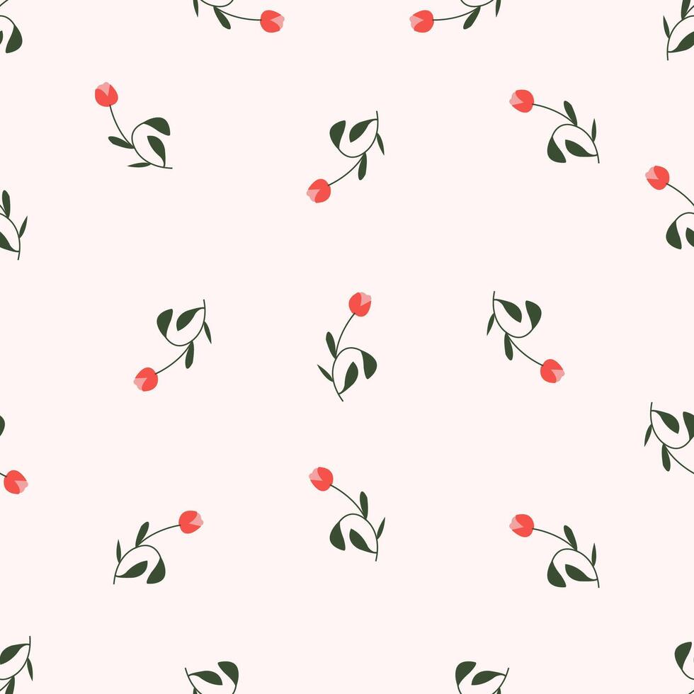 A pattern with red flowers and leaves on a white background vector