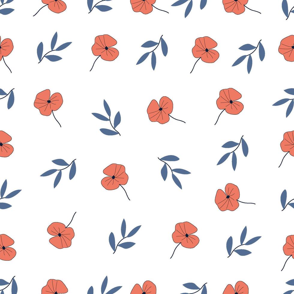 Poppy flowers and leaves on a white background vector