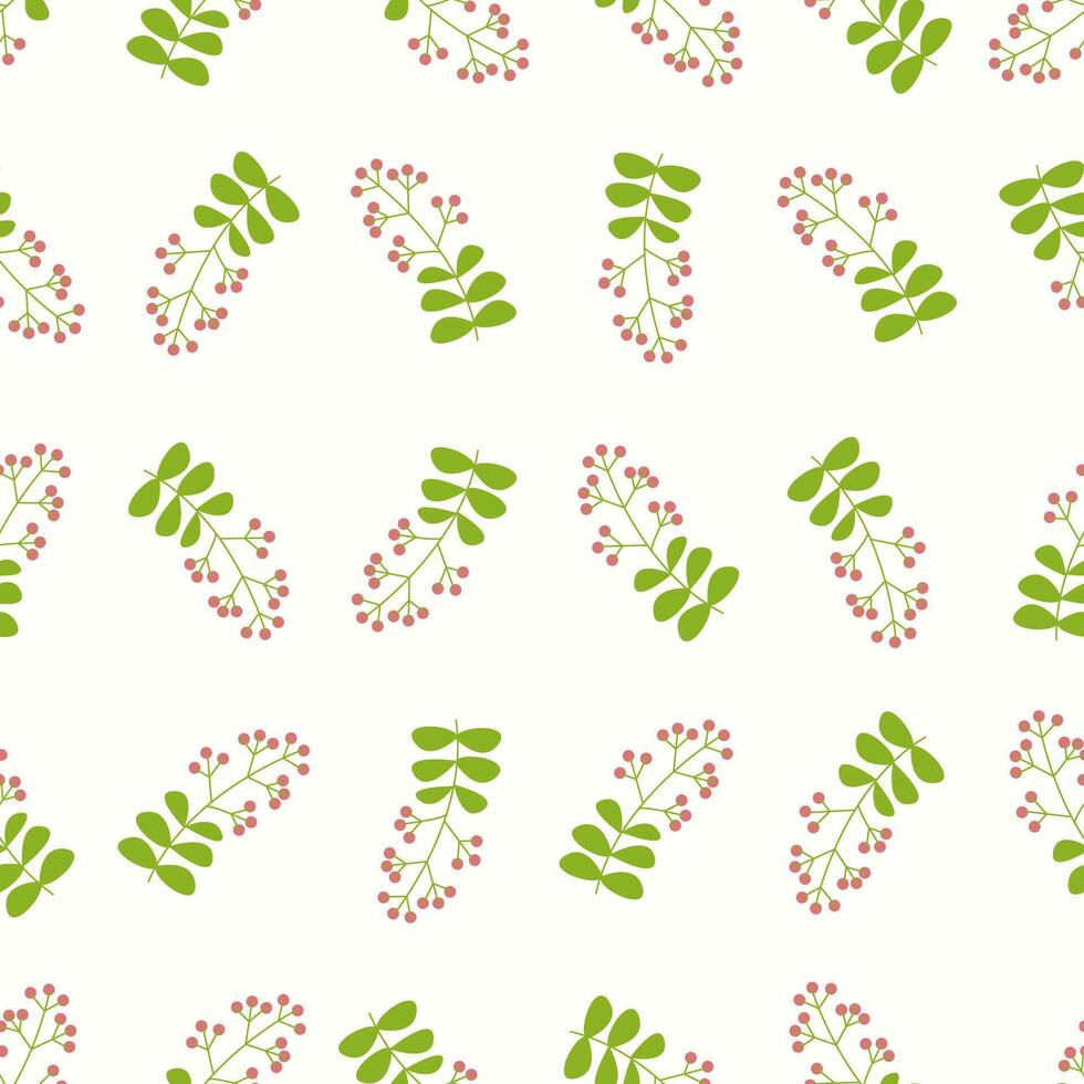 A pattern with green leaves and berries on a white background vector