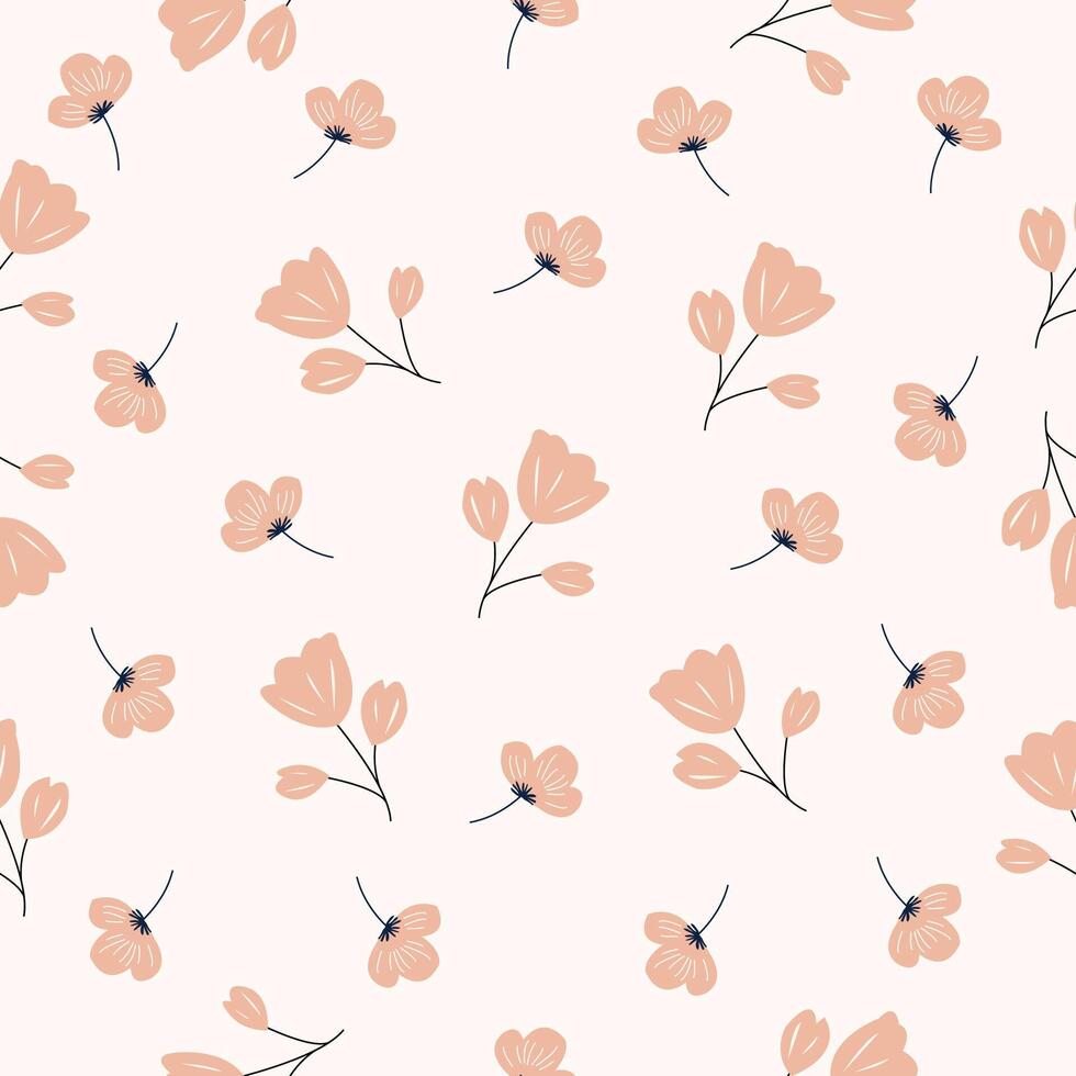A floral pattern with pink flowers on a light pink background vector