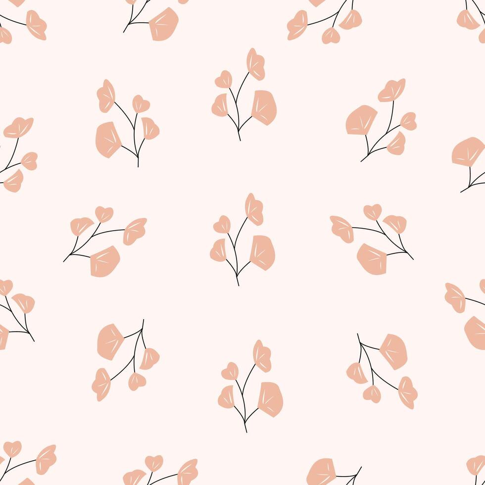 A pattern with pink and gray leaves on a light pink background vector