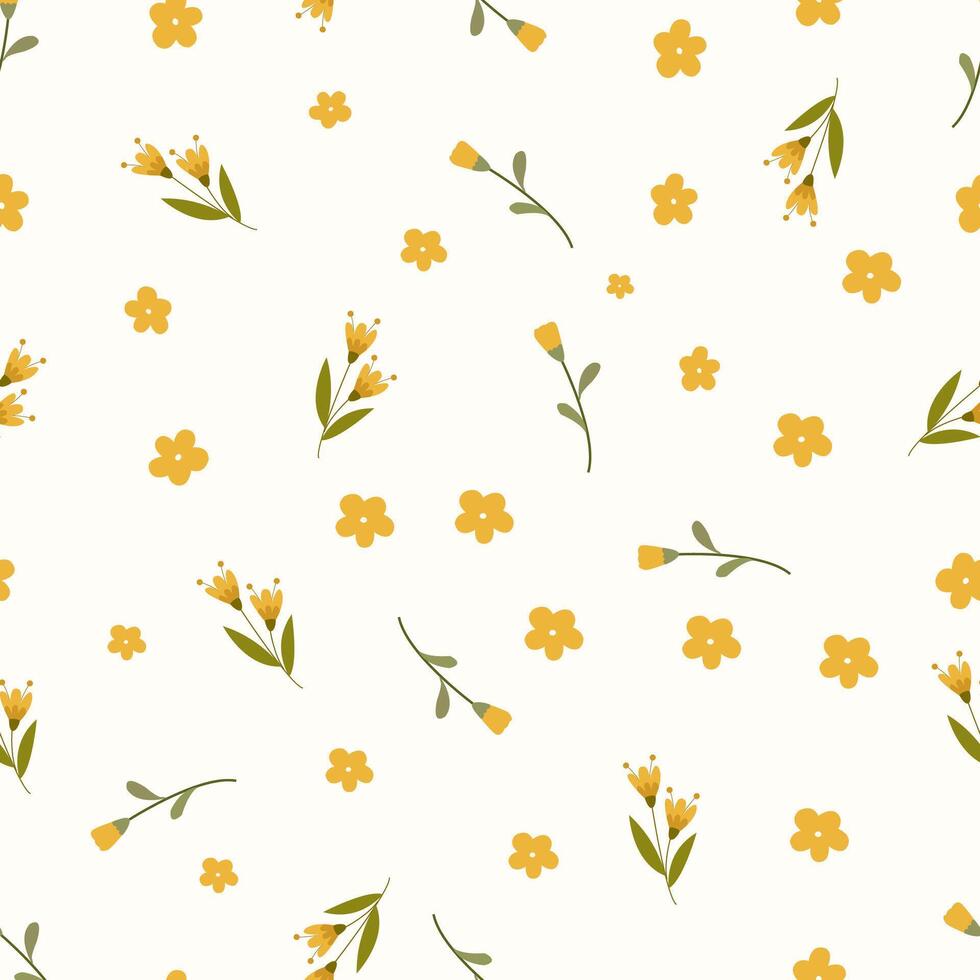 A pattern with yellow flowers and leaves Seamless floral pattern. Motives are scattered randomly. Flower pattern background. cute pattern. vector