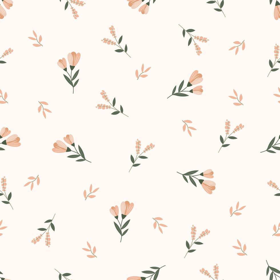 Seamless pink floral pattern. Idea for fabric, tablecloth pattern, wrapping paper, gift paper. Print ditsy. Motives are scattered randomly. Flower pattern background. cute pattern. vector