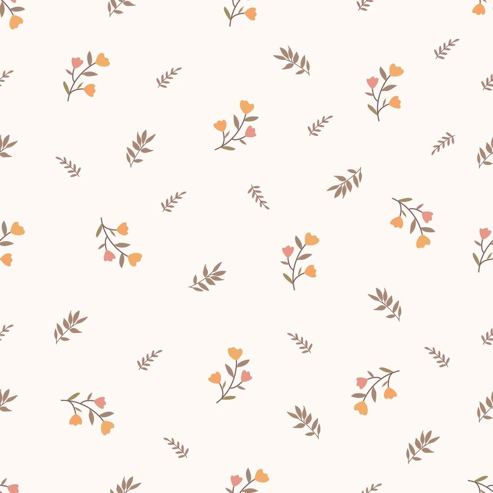A orange floral pattern with leaves and flowers Seamless floral pattern. Motives are scattered randomly. Flower pattern background. cute pattern. vector