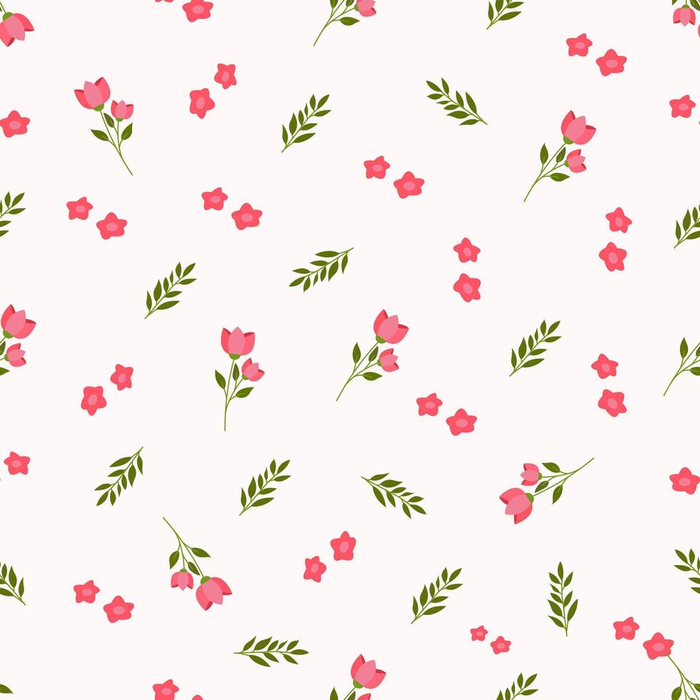 Seamless soft pink floral pattern. Idea for fabric, tablecloth pattern, wrapping paper, gift paper. Print ditsy. Motives are scattered randomly. Flower pattern background. cute pattern. vector