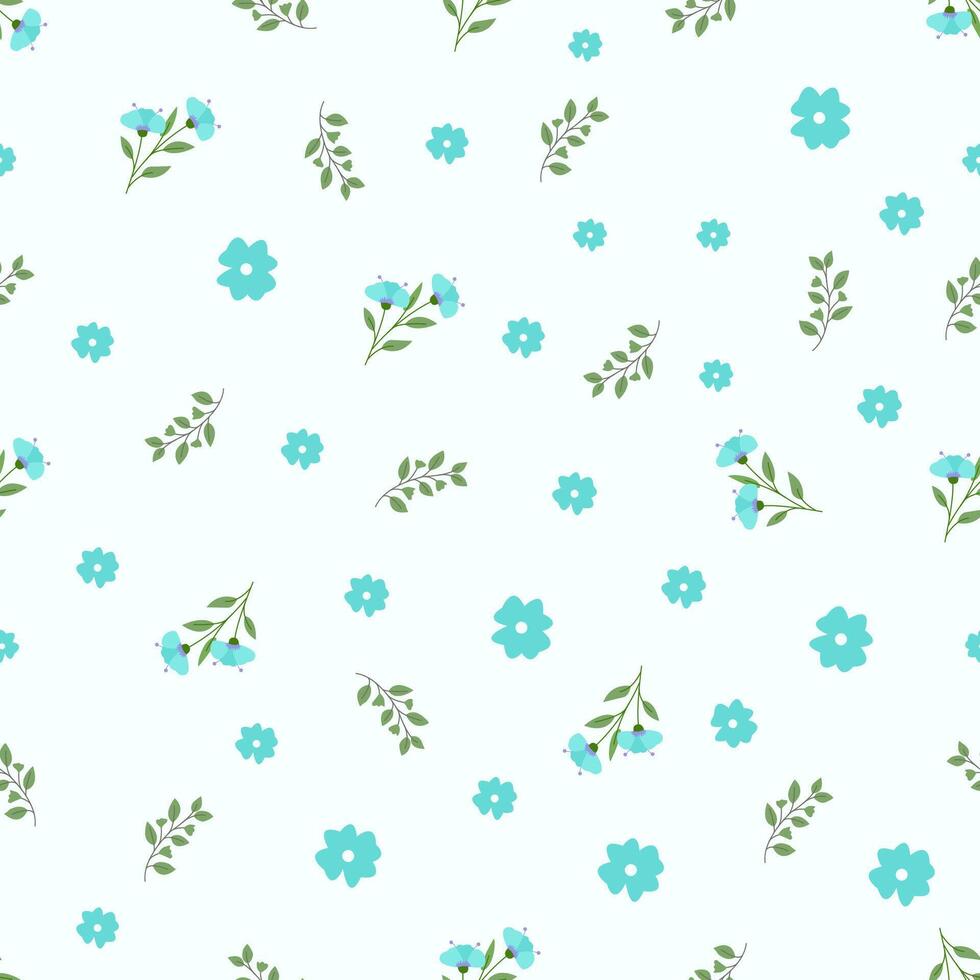 A blue floral pattern with green leaves and flowers vector