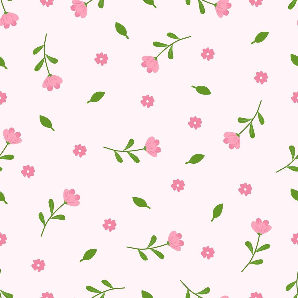 A pink floral pattern with green leaves and flowers vector