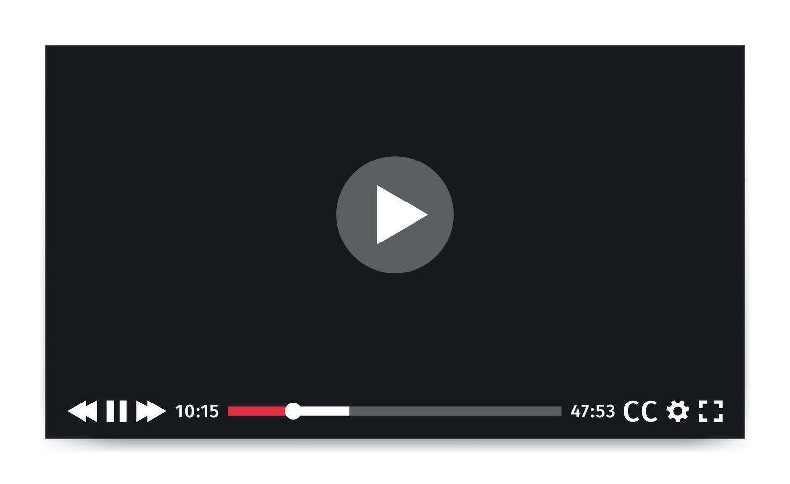 Player Screen template. Social media, web, mobile Interface mockup ui ux. Media app display. Playback software design in dark theme and flat style. Simple Multimedia viewer access vector