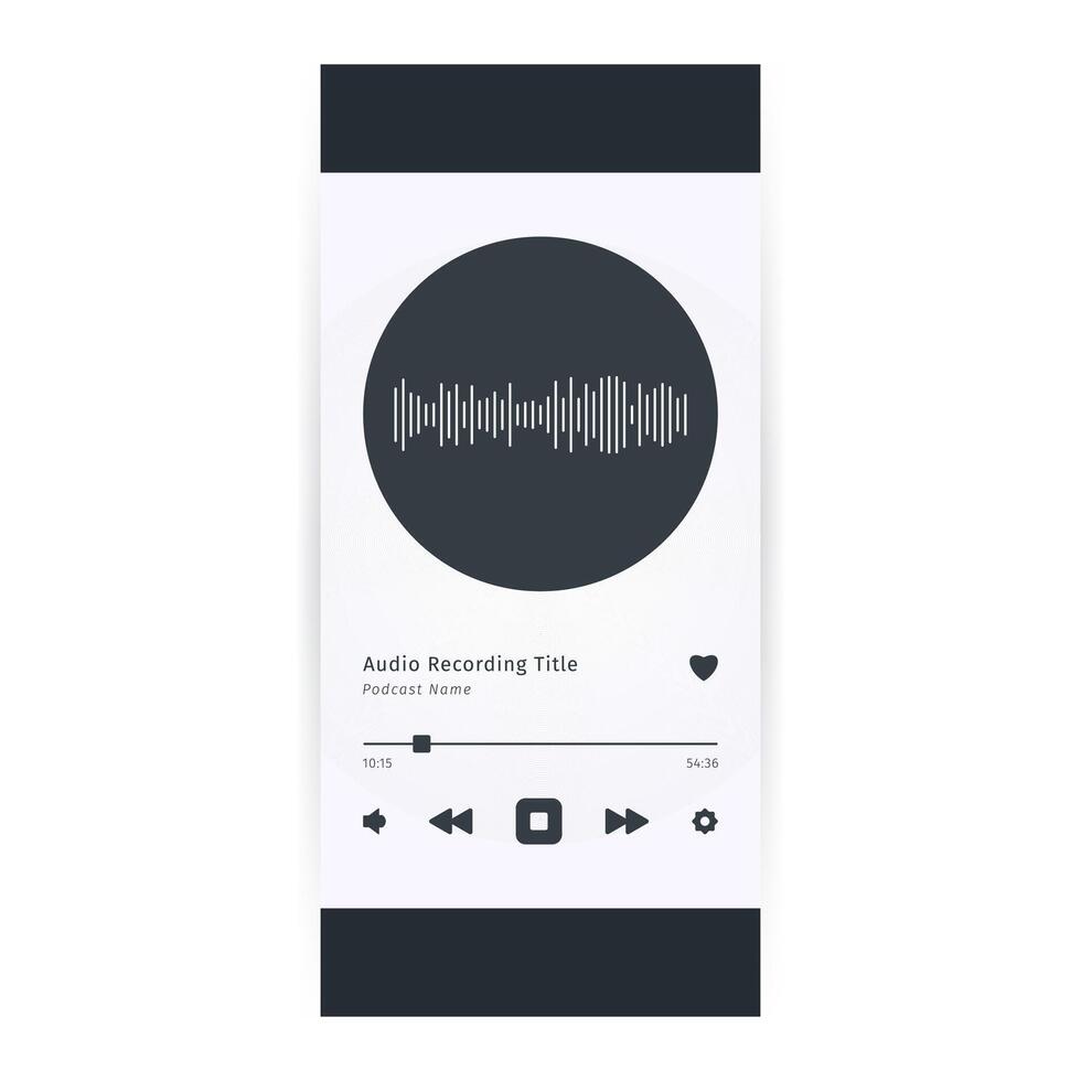 Audio media Player interface for phone. Music device app. Social media screen template mobile audio Ui. Profile, Album, Song, Playlist button mockup. Light white theme. vector