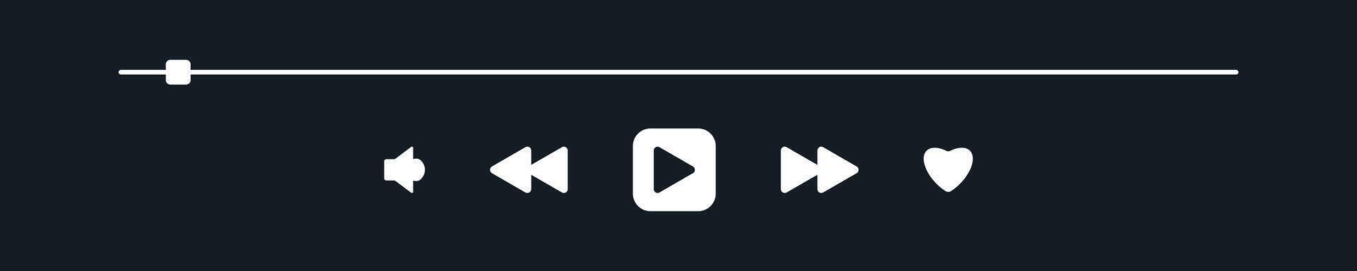 Audio media app widget with song duration bar. Music Mini Player user interface dark theme. Modern UI display element for podcast with pause, play, skip, favorite Buttons. Playback screen mockup. vector