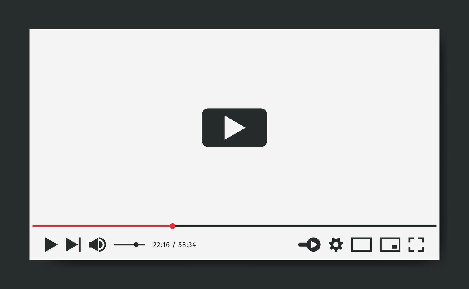 Player Template for web or mobile apps. White theme in flat style. Media display mockup. Screen for Social media Interface ui ux vector