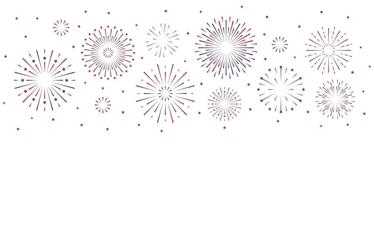 Fireworks 4th of July American Independence Day banner template with copy space. Blue and red colors on white background. USA Labor Patriot Memorial poster post card. vector