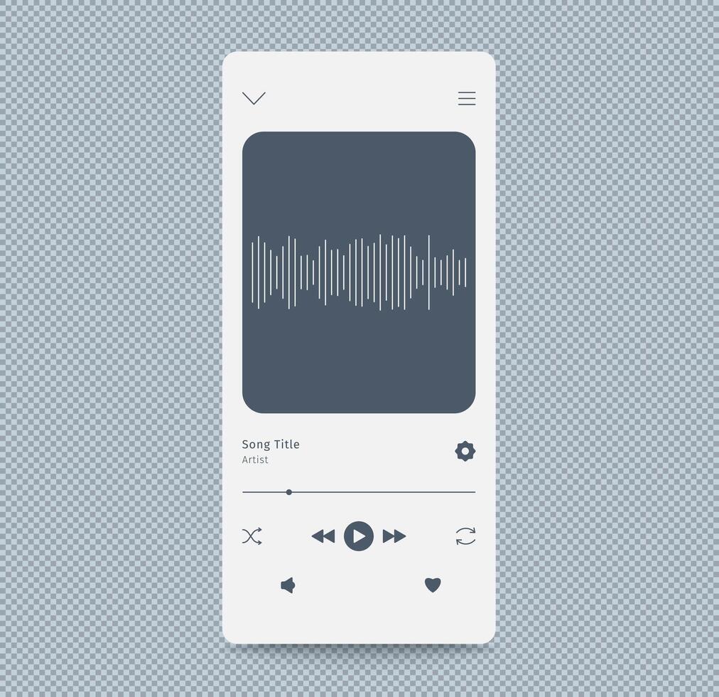 Music player frame mockup interface. player design template for web or mobile app. White theme. Display with button play like next skip song name, wave vector