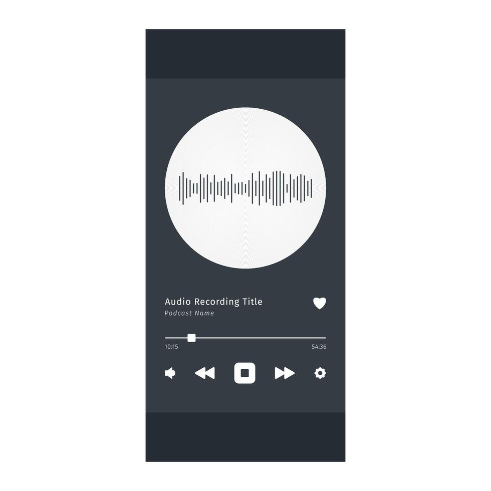 Music player Display dark Theme Platform Sample. Screen template. UI. UX. User interface user experience. Application for phone. Song podcast device app. Playback Dark black theme. vector