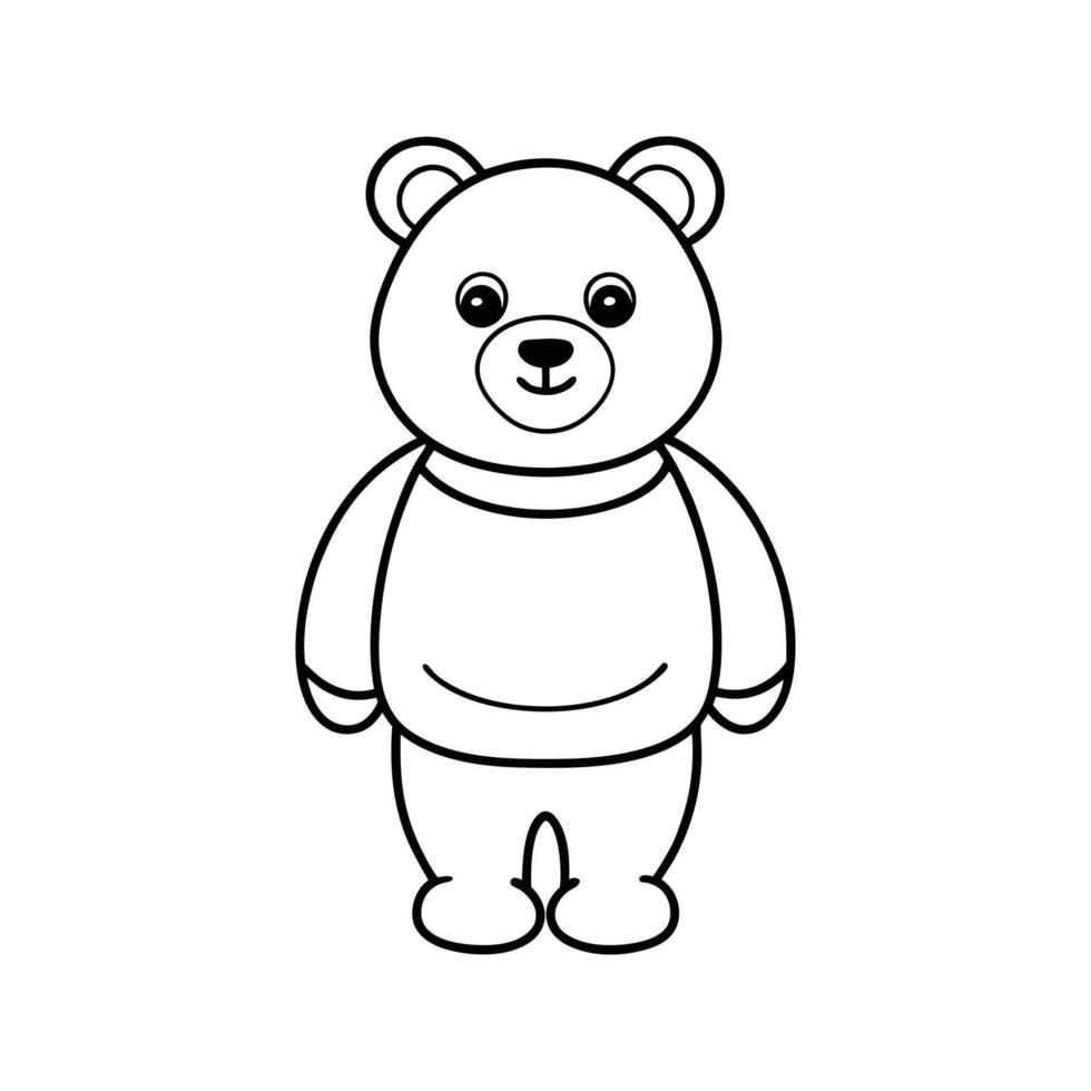 Friendly Cartoon Bear Silhouette Black Outline Isolated White Background Simple Cute Animal Graphic vector