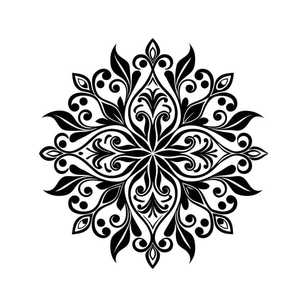 Black and White Floral Mandala Art Swirled Geometric Pattern Design Element Isolated White Background vector