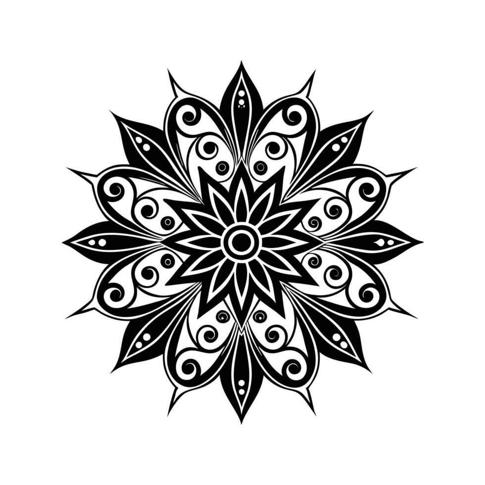 Black and White Floral Mandala Graphic Curving Patterns Intricate Design Isolated White Background vector