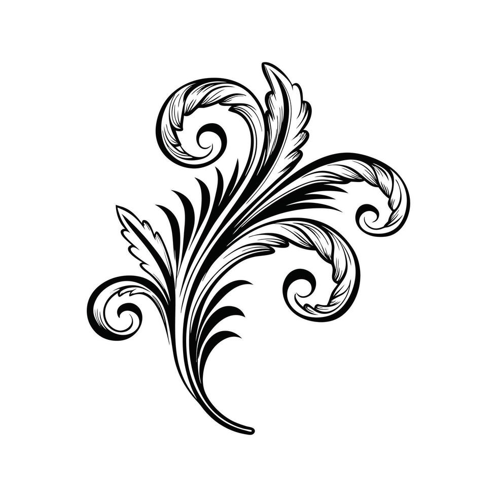 Black and White Floral Ornamental Flourish Silhouette Graphic Design Element Isolated on White Background vector