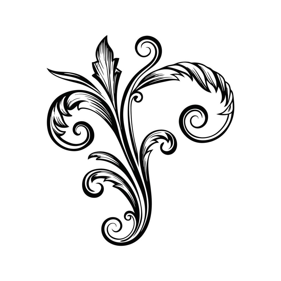 Black and White Floral Flourish Ornament Silhouette Graphic Design Element Isolated on White Background vector