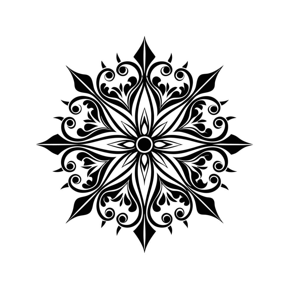 Black and White Circular Floral Design Element Intricate Ornamental Pattern Isolated White Background vector