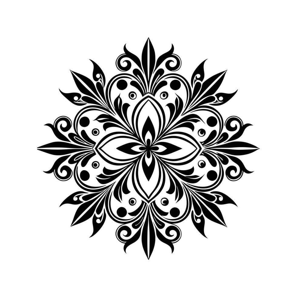 Black and White Abstract Floral Design Round Petals Symmetrical Ornament Isolated White Background vector