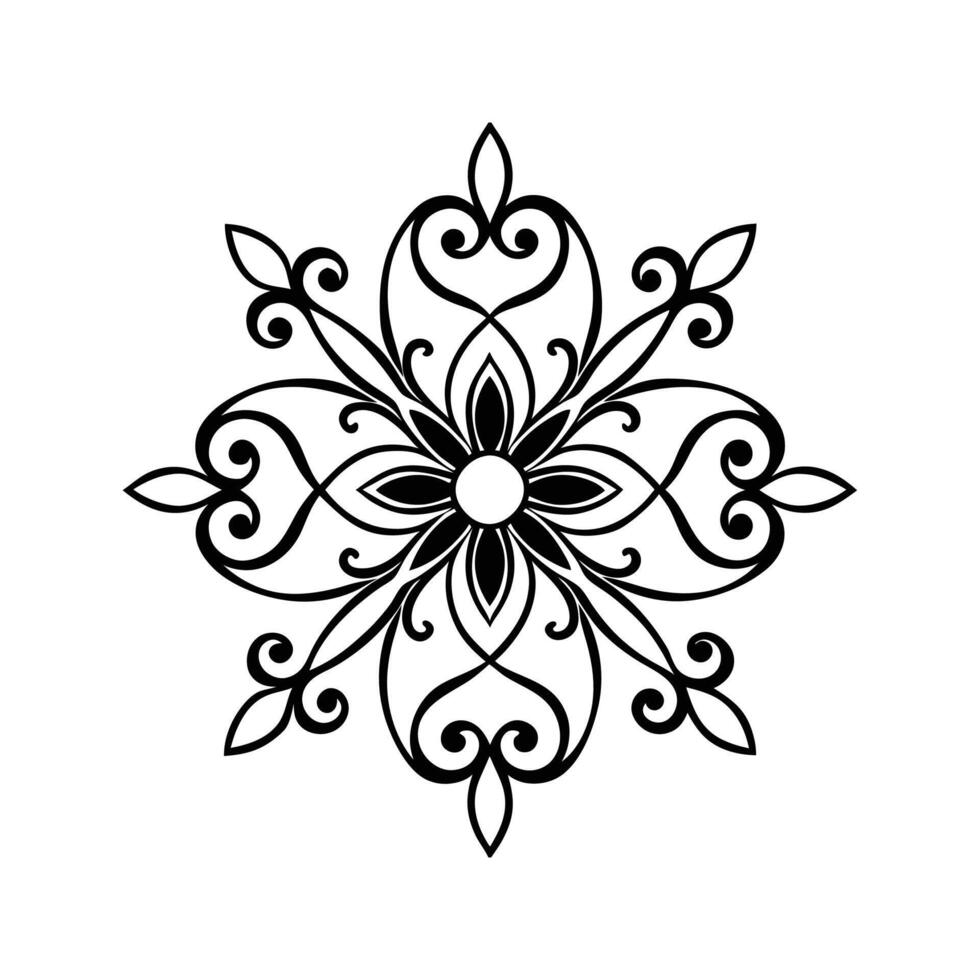 Black and White Floral Abstract Silhouette Design Isolated on White Background Intricate Swirls and Heart Shapes vector