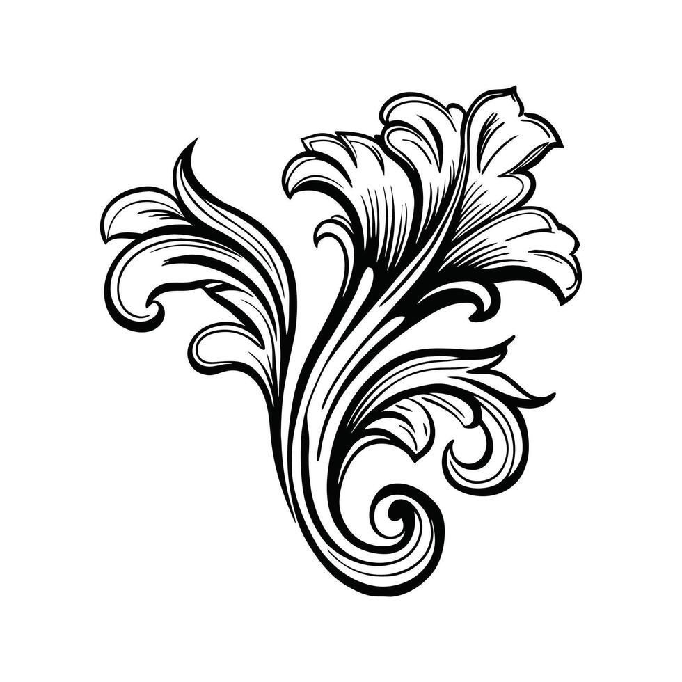 Black and White Flourishing Vine Swirl Pattern Silhouette Isolated on White Background Elegant Floral Design Element vector
