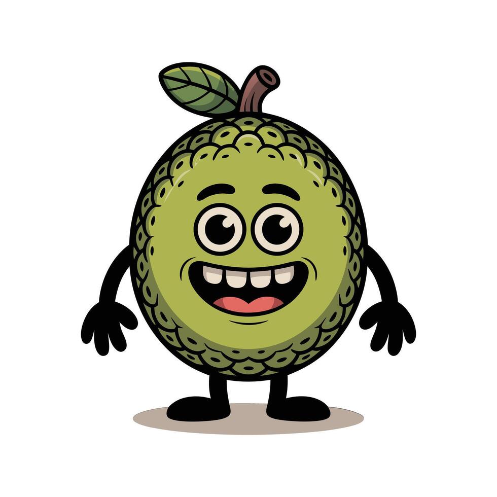 Happy Green Jackfruit Cartoon Character with Bumpy Skin and Big Smile Standing on Tan Ground illustration vector