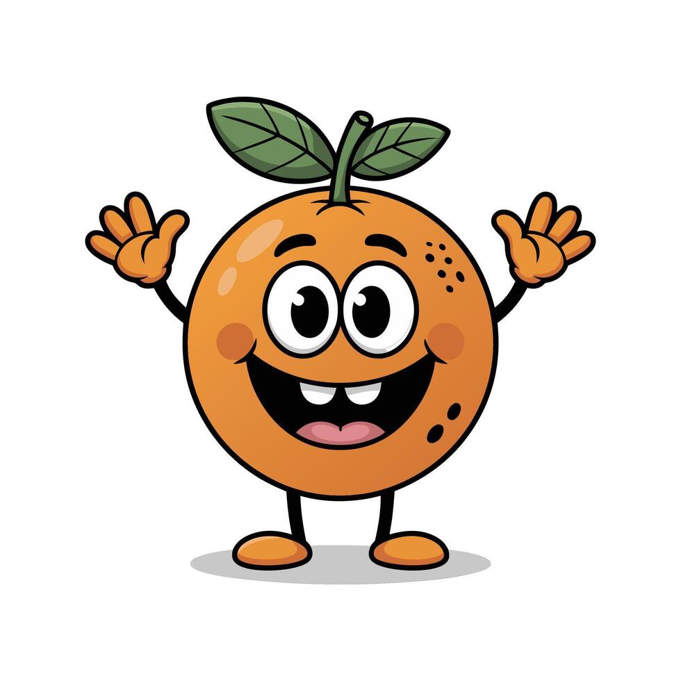 Happy Cartoon Orange Character with Big Smile Waving Hands Orange Fruit Illustration 1 vector