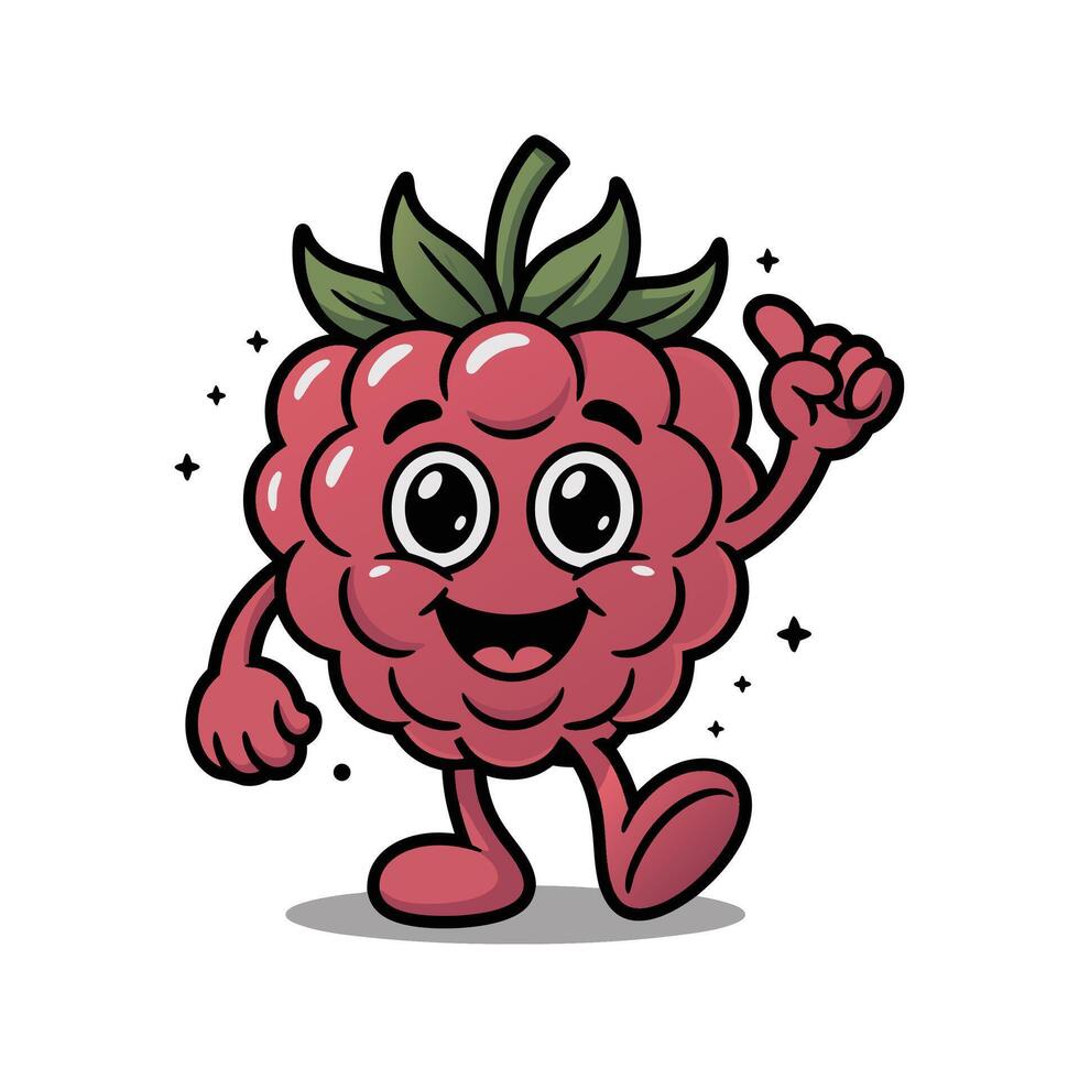 Happy Raspberry Cartoon Character Walking and Pointing Red Green Illustration vector
