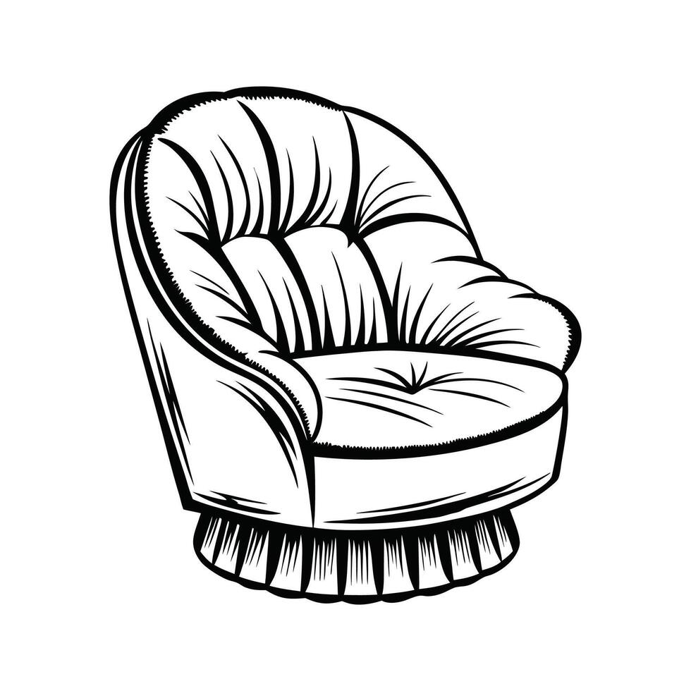 Black and White Silhouette of an Upholstered Swivel Chair Isolated on White Background armchair upholstered chair vector