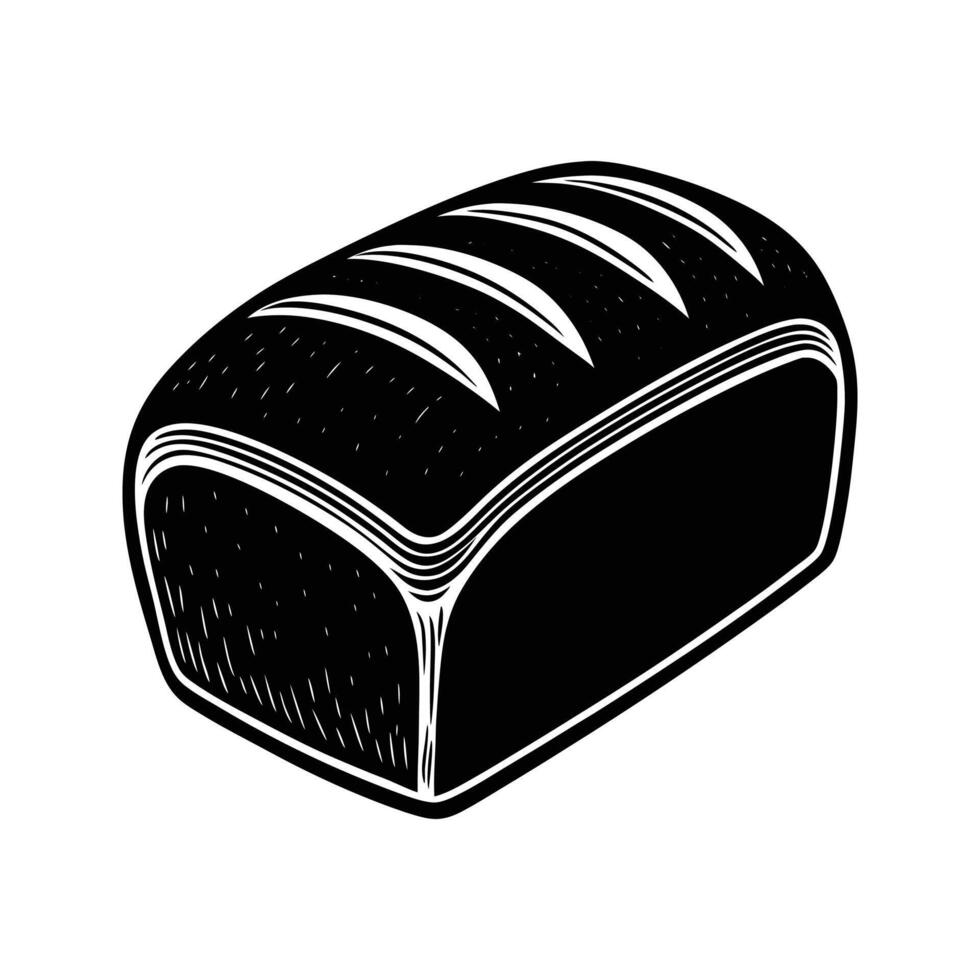 Black and White Loaf of Bread Silhouette Isolated on White Background Hand Drawn Style Bakery Food Illustration vector